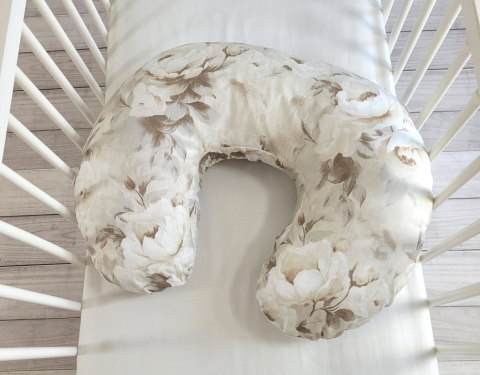 Poduszka rogal do karmienia fasolka + zdejmowana poszewka - Peonies beige