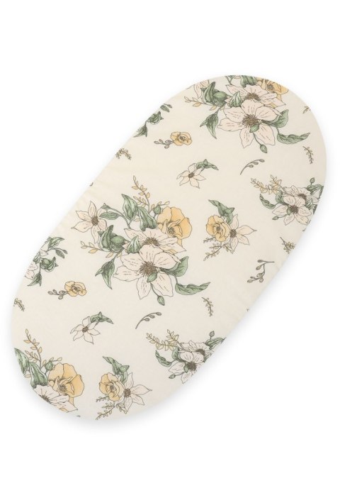 Prześcieradło bawełniane do kosza Mojżesza Boho wózka gondoli 75x35 cm - Clematis on beige