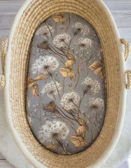 Prześcieradło bawełniane do kosza Mojżesza Boho wózka gondoli 75x35 cm - Dmuchawce na szarości