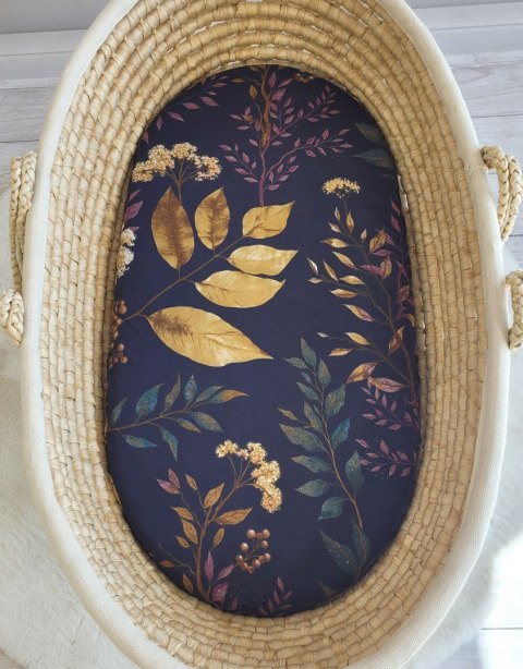 Prześcieradło bawełniane do kosza Mojżesza Boho wózka gondoli 75x35 cm - Floristic granat