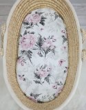 Prześcieradło bawełniane do kosza Mojżesza Boho wózka gondoli 75x35 cm - Romantic peonies