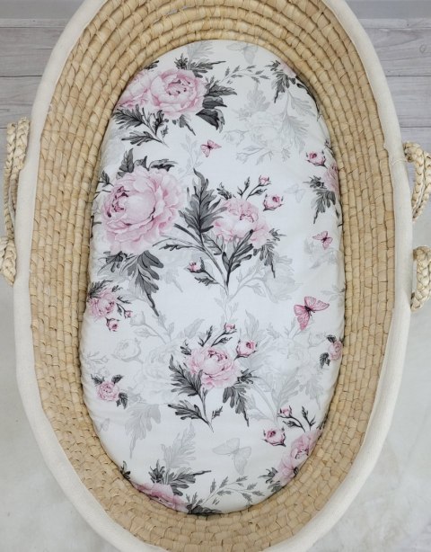Prześcieradło bawełniane do kosza Mojżesza Boho wózka gondoli 75x35 cm - Romantic peonies