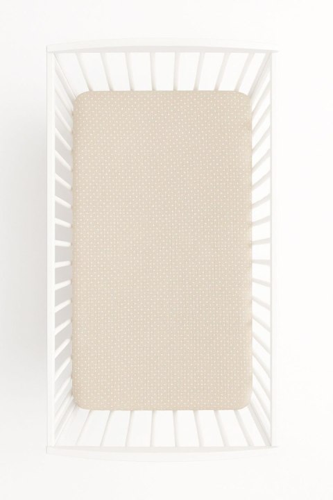 Prześcieradło bawełniane z gumką do łóżeczka 120x60 cm - groszki na beżu