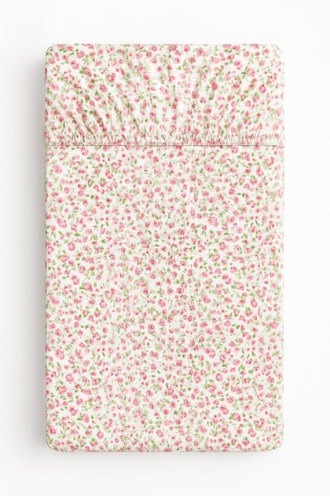 Prześcieradło bawełniane z gumką do łóżeczka 120x60 cm - łączka różowa