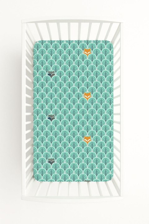 Prześcieradło bawełniane z gumką do łóżeczka 120x60 cm - miętowy las