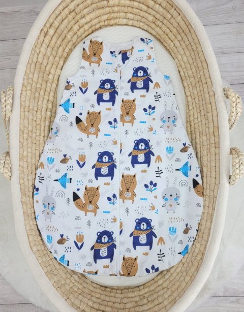 Śpiworek dla dzieci bawełniany zaokrąglony S 0-6 mcy letni TOG 1.0 - misie granatowe