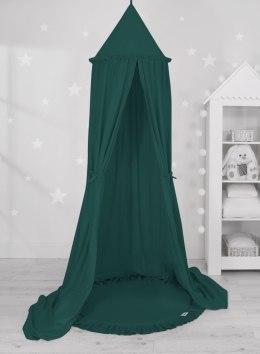 Zestaw: baldachim wiszący do pokoju dziecięcego bawełniany i mata z falbanką - butelkowa zieleń