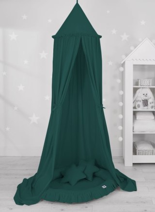 Zestaw: baldachim wiszący do pokoju dziecięcego, gniazdko z falbanką, poduszki - butelkowa zieleń