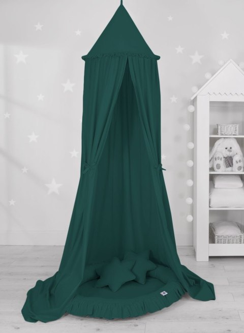 Zestaw: baldachim wiszący do pokoju dziecięcego, gniazdko z falbanką, poduszki - butelkowa zieleń