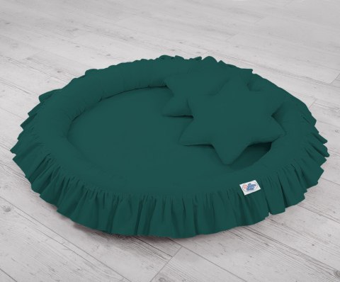 Zestaw: baldachim wiszący do pokoju dziecięcego, gniazdko z falbanką, poduszki - butelkowa zieleń