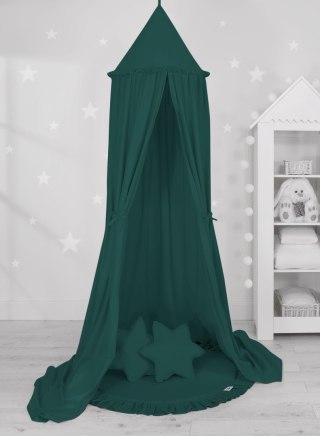 Zestaw: baldachim wiszący do pokoju dziecięcego, mata z falbanką, poduszki - butelkowa zieleń