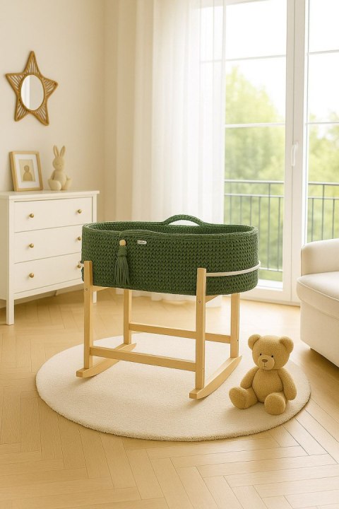 Kosz Mojżesza BOHO Handmade z kołyską - pistacjowy