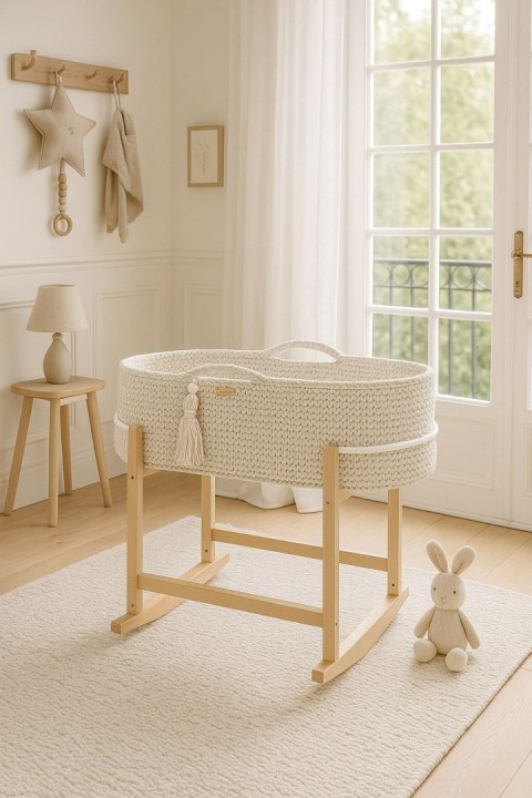 Kosz Mojżesza BOHO Handmade z kołyską - śmietanka