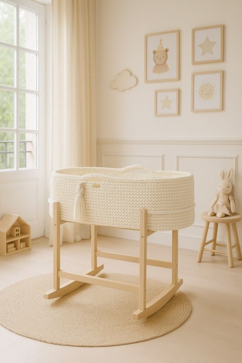 Kosz Mojżesza BOHO Handmade z kołyską - śmietanka