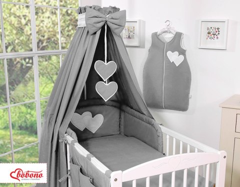 Pościel 5-cz 135x100 z baldachimem - Wiszące Serduszka antracyt