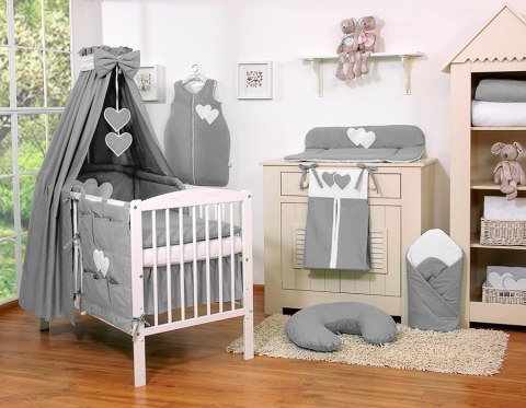 Pościel 5-cz 135x100 z baldachimem - Wiszące Serduszka antracyt