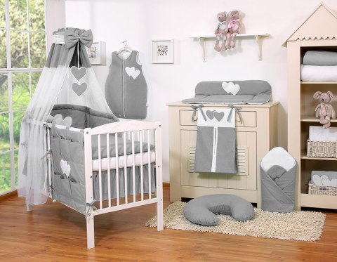 Pościel 5-cz 135x100 z baldachimem - Wiszące Serduszka antracyt