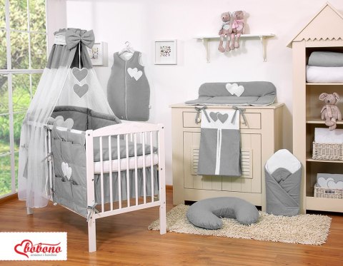 Pościel 5-cz 135x100 z baldachimem - Wiszące Serduszka antracyt