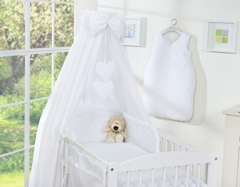 Pościel 5-cz 135x100 z baldachimem - Wiszące Serduszka białe