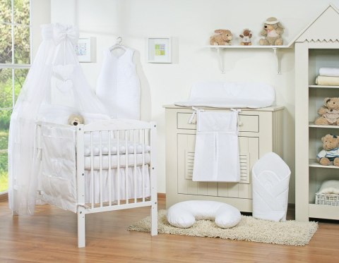 Pościel 5-cz 135x100 z baldachimem - Wiszące Serduszka białe