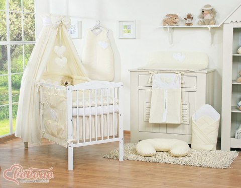 Pościel 5-cz 135x100 z baldachimem - Wiszące Serduszka kremowa