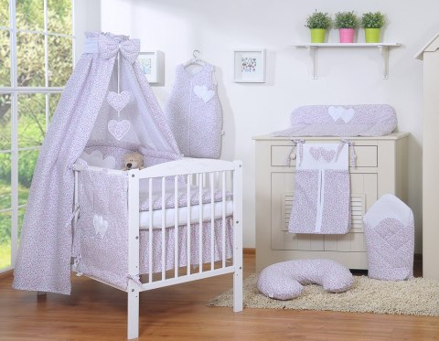 Pościel 5-cz 135x100 z baldachimem - Wiszące Serduszka łączka różowa