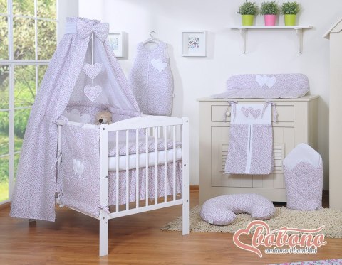 Pościel 5-cz 135x100 z baldachimem - Wiszące Serduszka łączka różowa