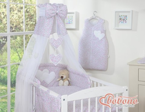 Pościel 5-cz 135x100 z baldachimem - Wiszące Serduszka łączka różowa