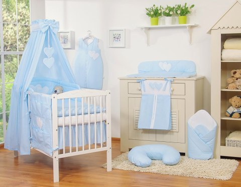 Pościel 5-cz 135x100 z baldachimem - Wiszące Serduszka paseczki niebieskie