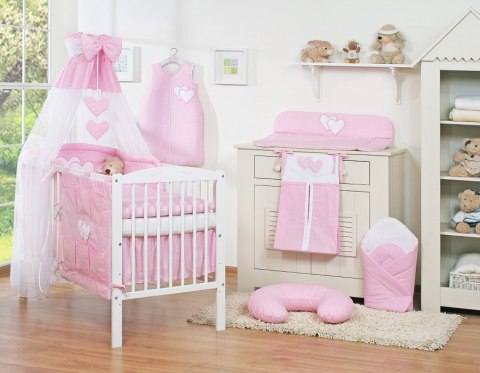 Pościel 5-cz 135x100 z baldachimem - Wiszące Serduszka różowe