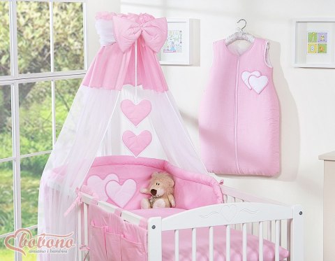 Pościel 5-cz 135x100 z baldachimem - Wiszące Serduszka różowe