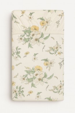 Prześcieradło bawełniane z gumką do łóżeczka 120x60 cm - clematis on beige