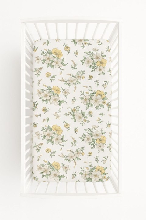 Prześcieradło bawełniane z gumką do łóżeczka 120x60 cm - clematis on beige