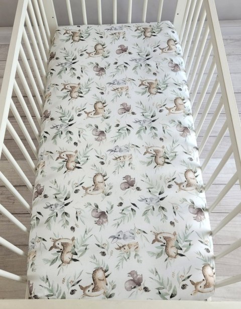 Prześcieradło bawełniane z gumką do łóżeczka 120x60 cm - woodland olive