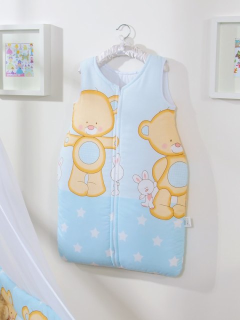 Śpiworek dla dzieci bawełniany M 6-12 mcy TOG 2.5 całoroczny miś przytulanka niebieski