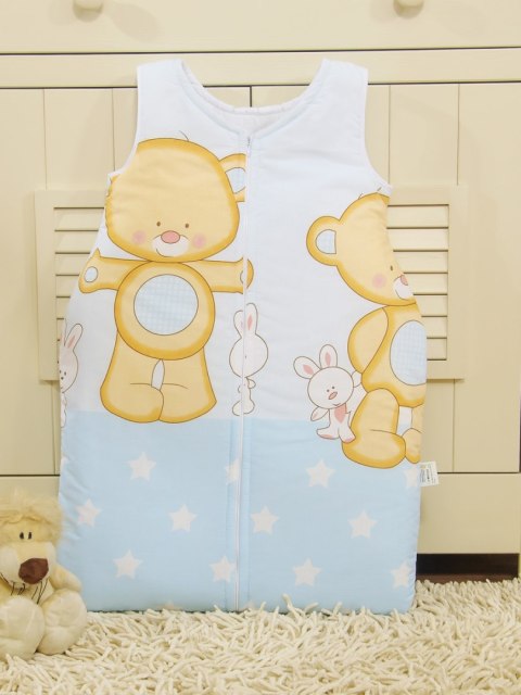 Śpiworek dla dzieci bawełniany M 6-12 mcy TOG 2.5 całoroczny miś przytulanka niebieski