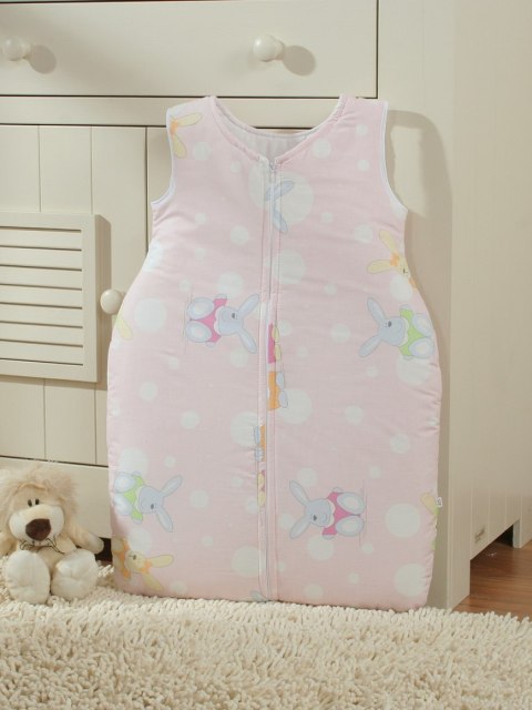 Śpiworek dla dzieci bawełniany M 6-12 mcy TOG 2.5 całoroczny zajączki na różu