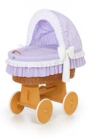 Wiklinowy kosz Mojżesza ze składaną budką Bellamy - naturalny + fioletowa pościel