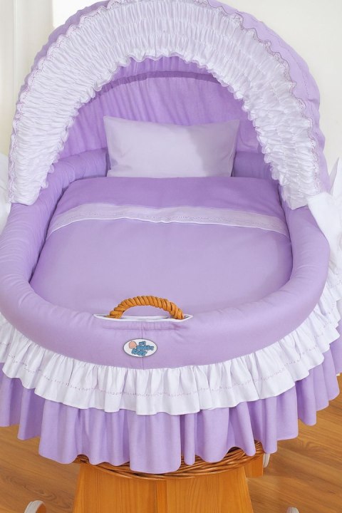 Wiklinowy kosz Mojżesza ze składaną budką Bellamy - naturalny + fioletowa pościel