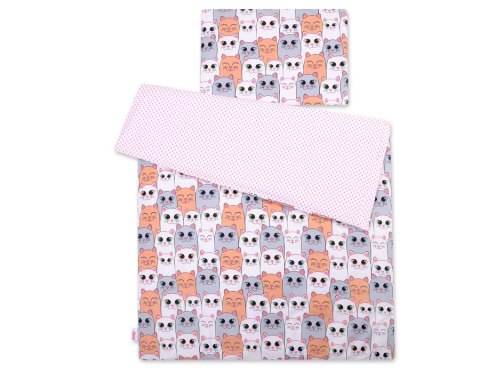 Dwustronna pościel dla dzieci 2-częściowa bawełniana - koty szaro-różowe