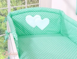 Pościel 2-cz 120x90 - Wiszące serduszka białe grochy na mięcie