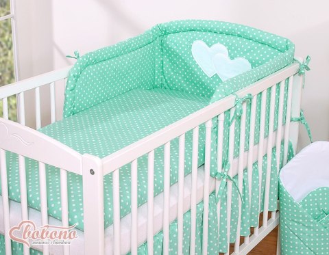 Pościel 2-cz 120x90 - Wiszące serduszka białe grochy na mięcie