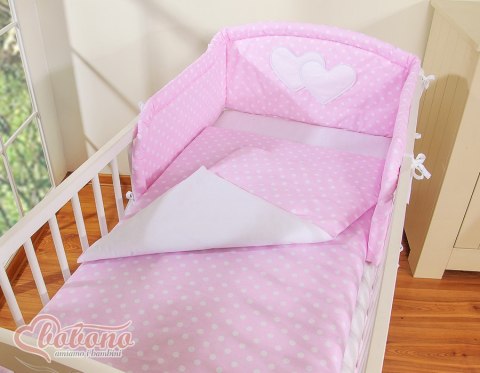 Pościel 2-cz Serduszka białe grochy na różowym