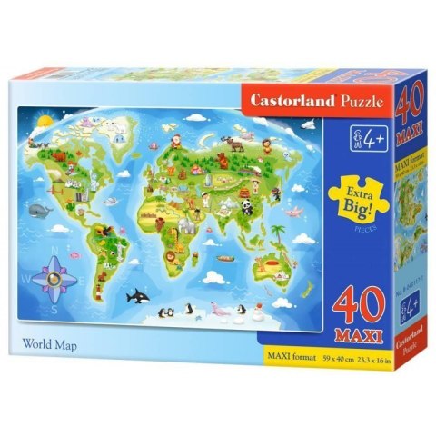 Puzzle 40 el.maxi world map CASTOR