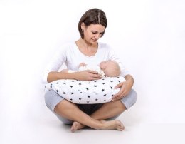 Poduszka rogal do karmienia fasolka + zdejmowana poszewka - białe grochy na różowym