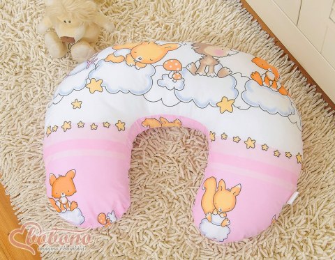 Poduszka rogal do karmienia fasolka + zdejmowana poszewka - leśne zwierzątka różowe