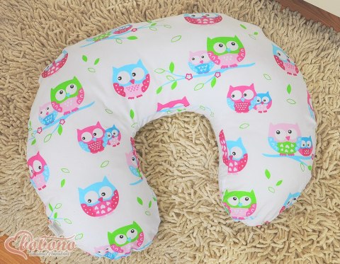 Poduszka rogal do karmienia fasolka + zdejmowana poszewka - sówki na bieli