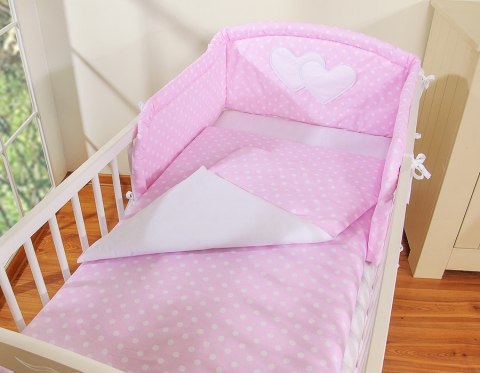 Pościel 2-cz 120x90 - Serduszka białe grochy na różowym