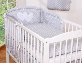 Pościel 2-cz 120x90 - Serduszka białe grochy na szarym