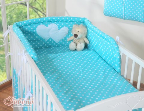 Pościel 2-cz 120x90 - Serduszka białe grochy na turkusie